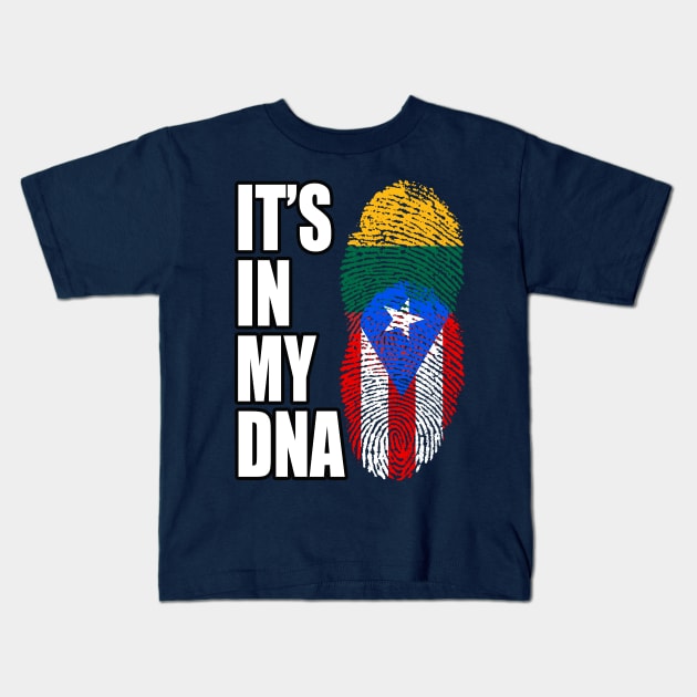 Puerto Rican And Lithuanian Mix DNA Flag Heritage Kids T-Shirt by Just Rep It!!